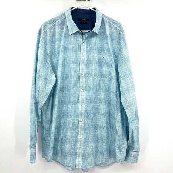 Bugatchi Blue Print Button Front Roll Tab Sleeve Casual Shirt Mens XXL - Picture 1 of 6